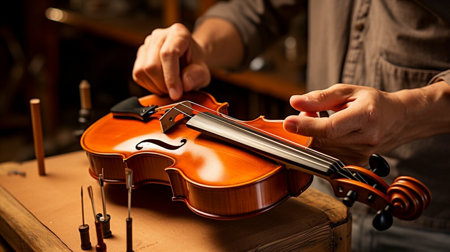 Illustration d'un violon avec un diapason et un accordeur numérique.